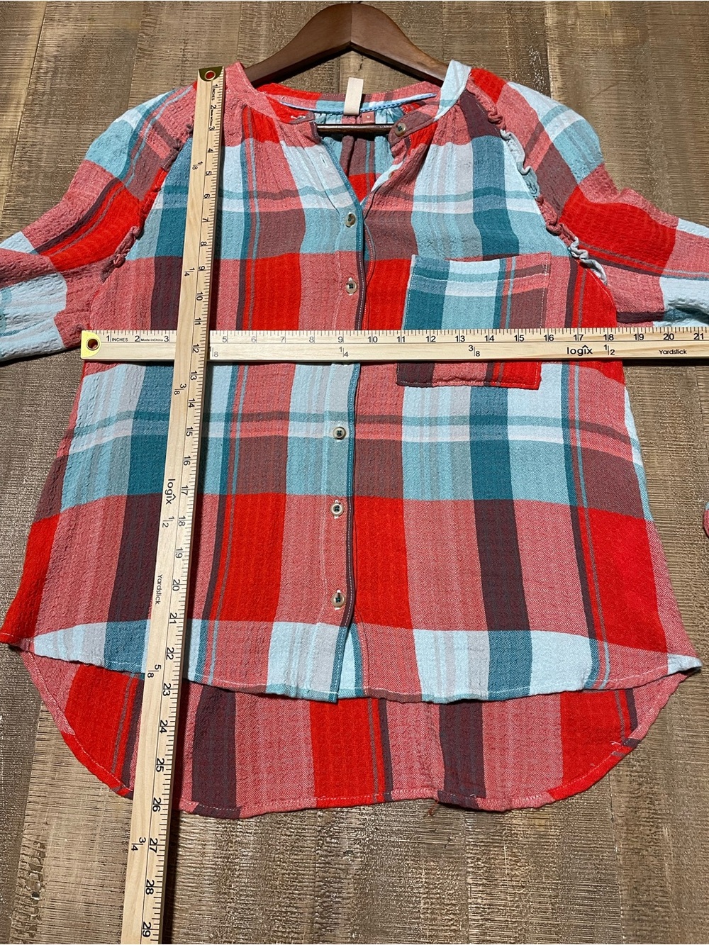 Pilcro Red Orange & Teal Plaid Button-Up Shirt - Picture 5 of 5